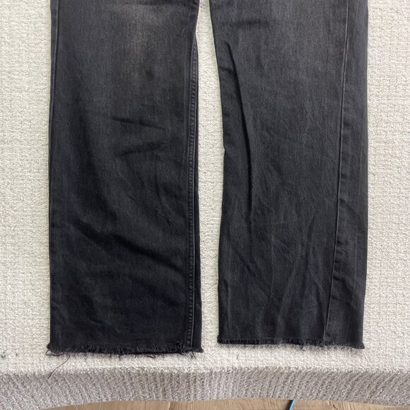 Y2K Zara Wide Leg Baggy Jeans Wom Size 8 Dark Wash Off-black High Rise Cut-Off - Picture 4 of 11